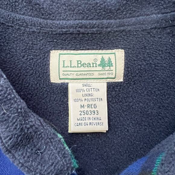 L.L. Bean Fleece lined Blue Plaid Button down Shirt Jacket men's size Medium - Picture 5 of 7